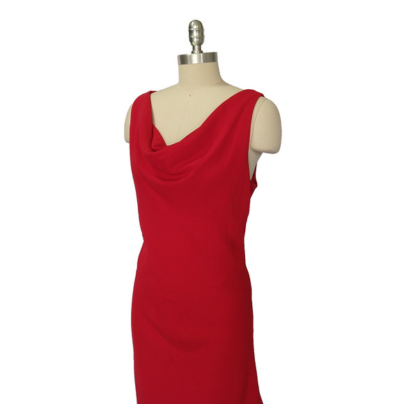 Vintage 90s Red Midi Slip Dress Size M L Bias Cut Layered Cowl Neck Draped Crepe - Picture 5 of 9